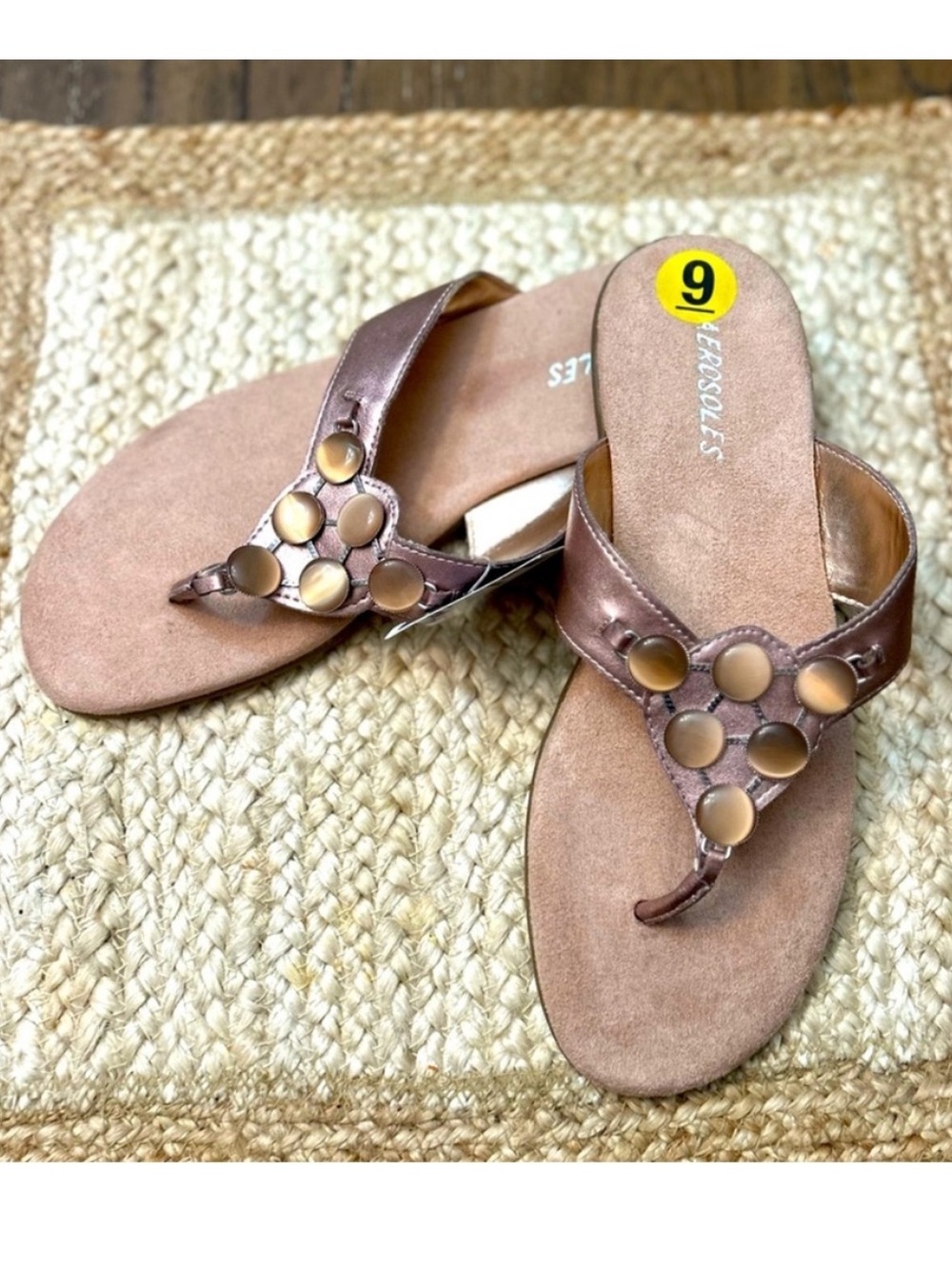 Aerosoles Chlearview Cosmo Metallic Bronze Jeweled Beaded Sandals Slides 9